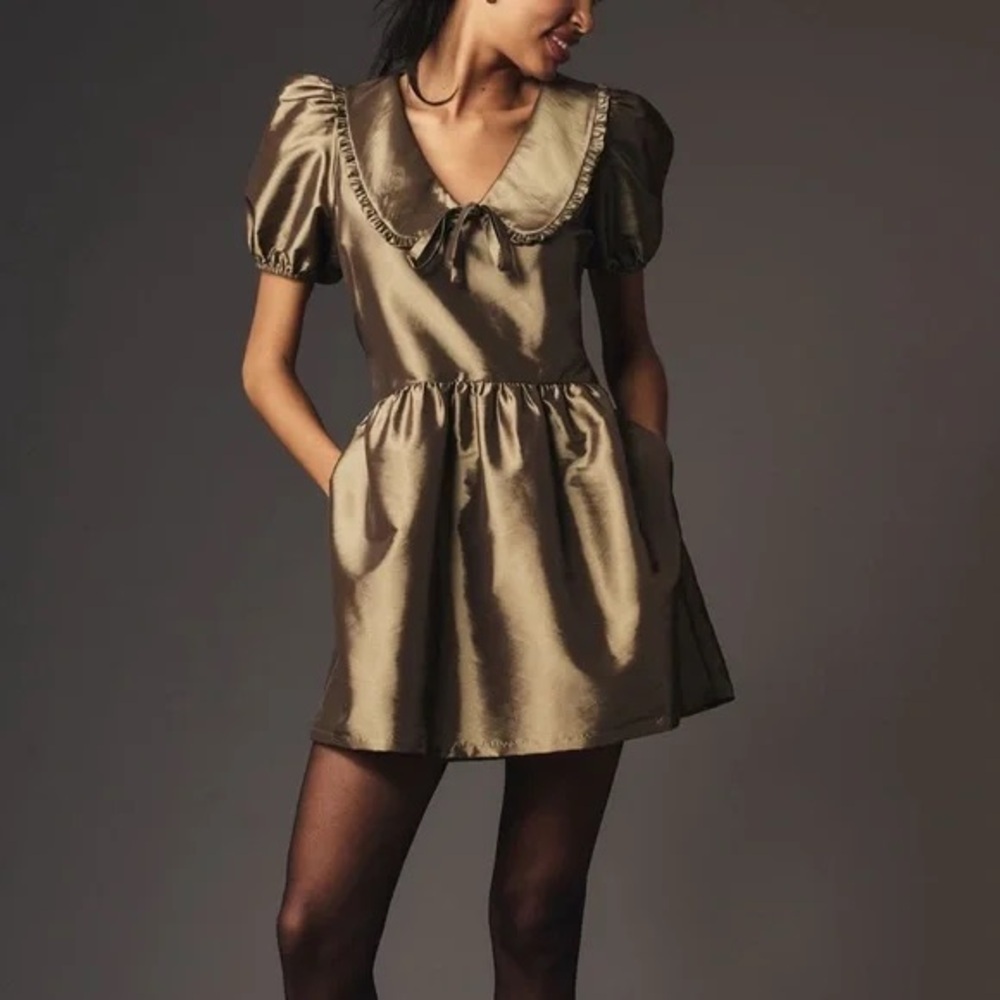Anthropologie | Porridge Women's Short-Sleeve Collared Taffetta Mini Dress XLP